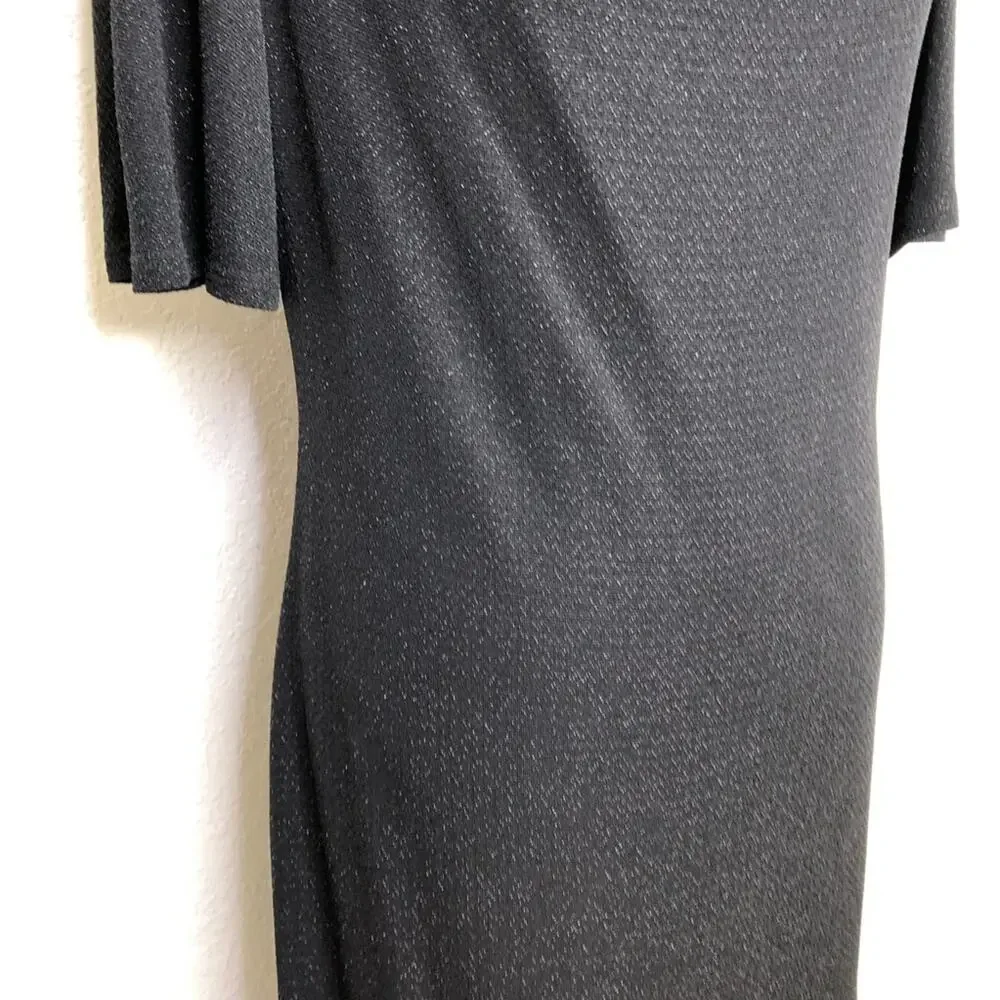 Frank Lyman Design black metallic cowl neck slit sleeve midi dress size 12